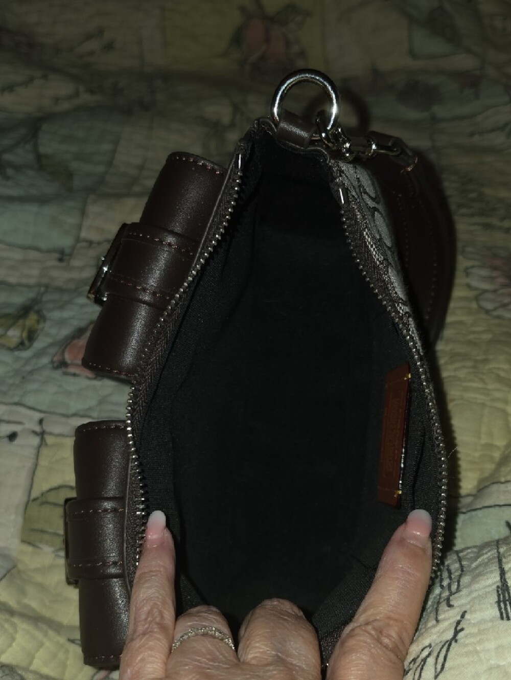 Coach Brown Signature Canvas Shoulder Bag with Buckle Pockets - Picture 5 of 8